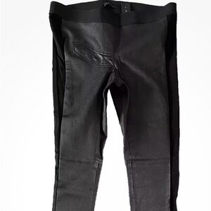 THEORY Genuine Leather Stretch Paneled Arrow Black Leggings Slimming Pants 8 NWT
